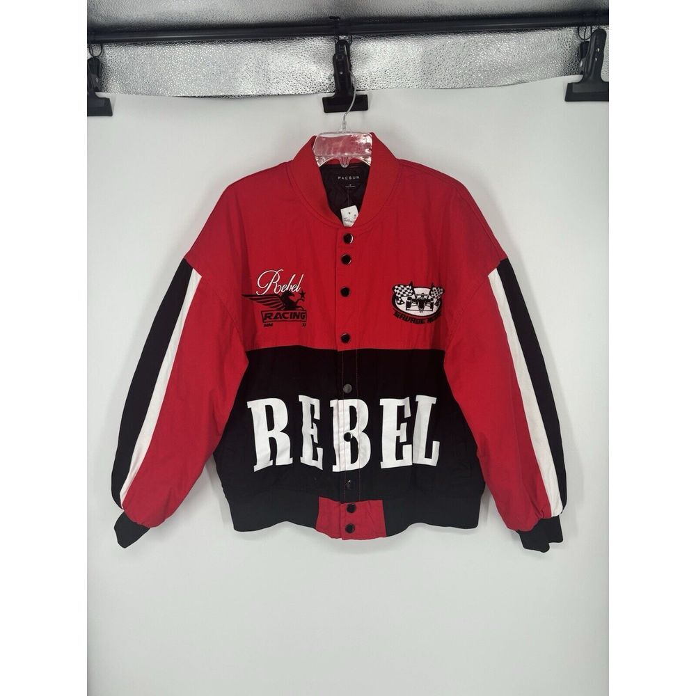 Rebel Racing Jacket Snap Button‎ Up Quilted Lined Pacsun Streetwear Cars Small
